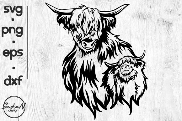 Highland Cow SVG: Mom & Baby Graphics for Crafts